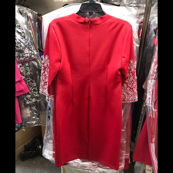 SL Fashions,Bejeweled Sleeve Dress,red,NWT - Picture 4 of 16
